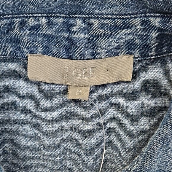 J Gee Chambray Denim Shirt Dress Women's Medium Blue Western Boho Y2K NWT Snaps - Picture 6 of 13